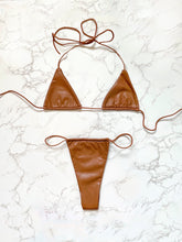 Load image into Gallery viewer, Faux Leather Micro Thong Bikini in Tan