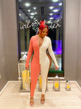 Load image into Gallery viewer, Colorblock Ribbed Jumpsuit in Coral