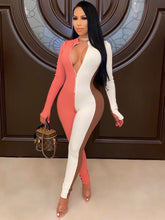 Load image into Gallery viewer, Colorblock Ribbed Jumpsuit in Coral