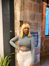 Load image into Gallery viewer, Cropped Tie Ribbed Turtleneck in Matcha
