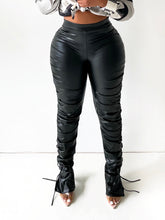Load image into Gallery viewer, Faux Leather Ruched Pants in Black