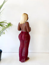 Load image into Gallery viewer, Make A Scene Halter Crochet Cover Up Maxi Dress in Wine