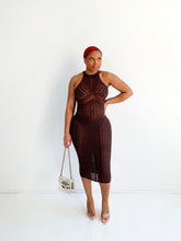 Load image into Gallery viewer, Open Knit Sweater Racer Dress in Brown