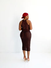 Load image into Gallery viewer, Open Knit Sweater Racer Dress in Brown