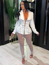 Load image into Gallery viewer, Posh Lux Crystal Jacket Set in White