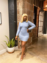 Load image into Gallery viewer, Puff Sleeve Ribbed Dress in Powder Blue