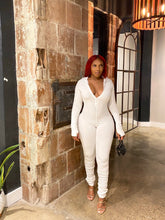 Load image into Gallery viewer, Ribbed Mockneck Jumpsuit w/ Stacked Legs in White