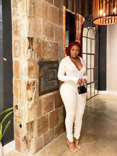 Load image into Gallery viewer, Ribbed Mockneck Jumpsuit w/ Stacked Legs in White