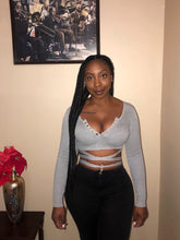 Load image into Gallery viewer, Ribbed Sweater Cropped Wrap Top in Gray