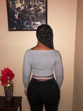 Load image into Gallery viewer, Ribbed Sweater Cropped Wrap Top in Gray