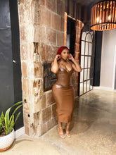 Load image into Gallery viewer, Soulful Strut Leather Midi Dress in Chocolate Brown