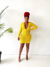 Load image into Gallery viewer, Tell All Fishnet Mini Dress in Yellow