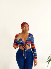 Load image into Gallery viewer, Wrap Up Blouse in Rainbow Stripe