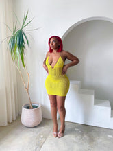 Load image into Gallery viewer, Beaded Crochet Mini Dress in Yellow
