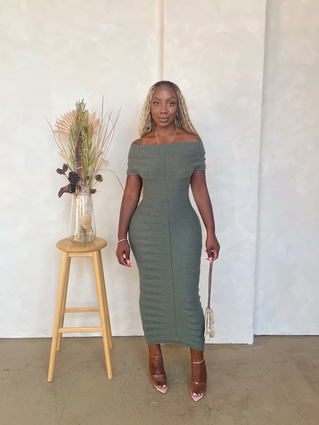 Lia Off The Shoulder Sweater Maxi Dress