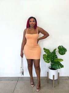 Ribbed Mini Dress in Tangerine