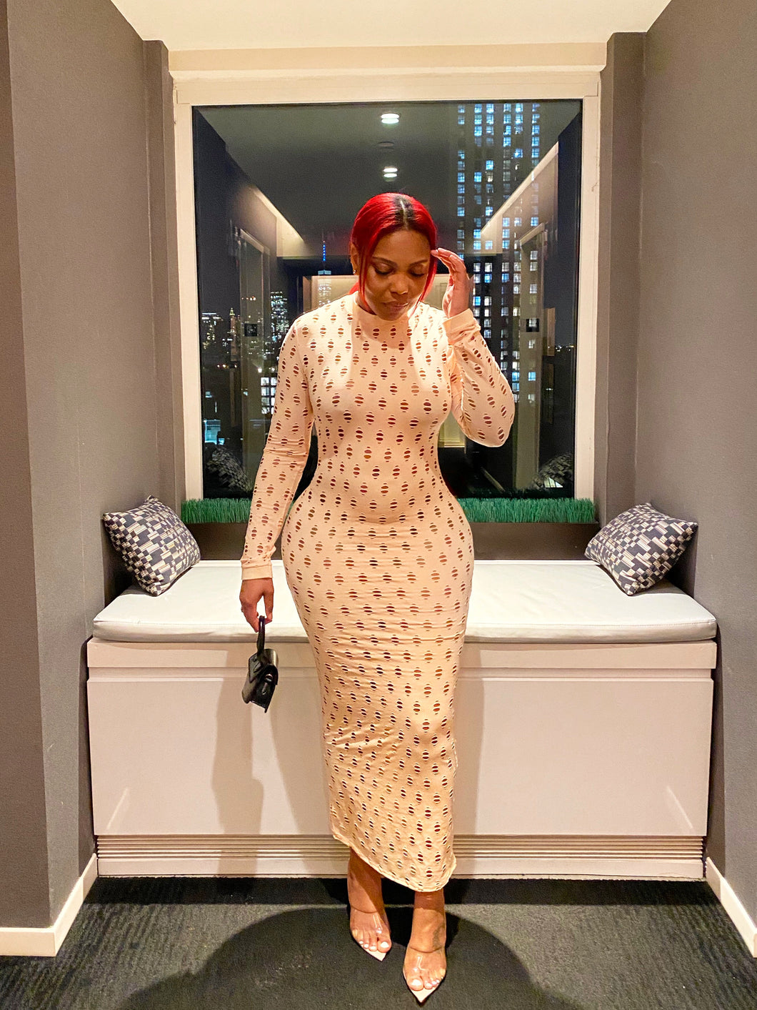 fishnet maxi dress Black V Neck Fishnet Long Sleeve Maxi Dress