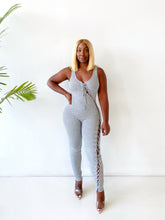 Load image into Gallery viewer, All Open Lace Up Jumpsuit in Grey
