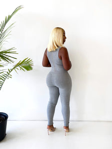 All Open Lace Up Jumpsuit in Grey