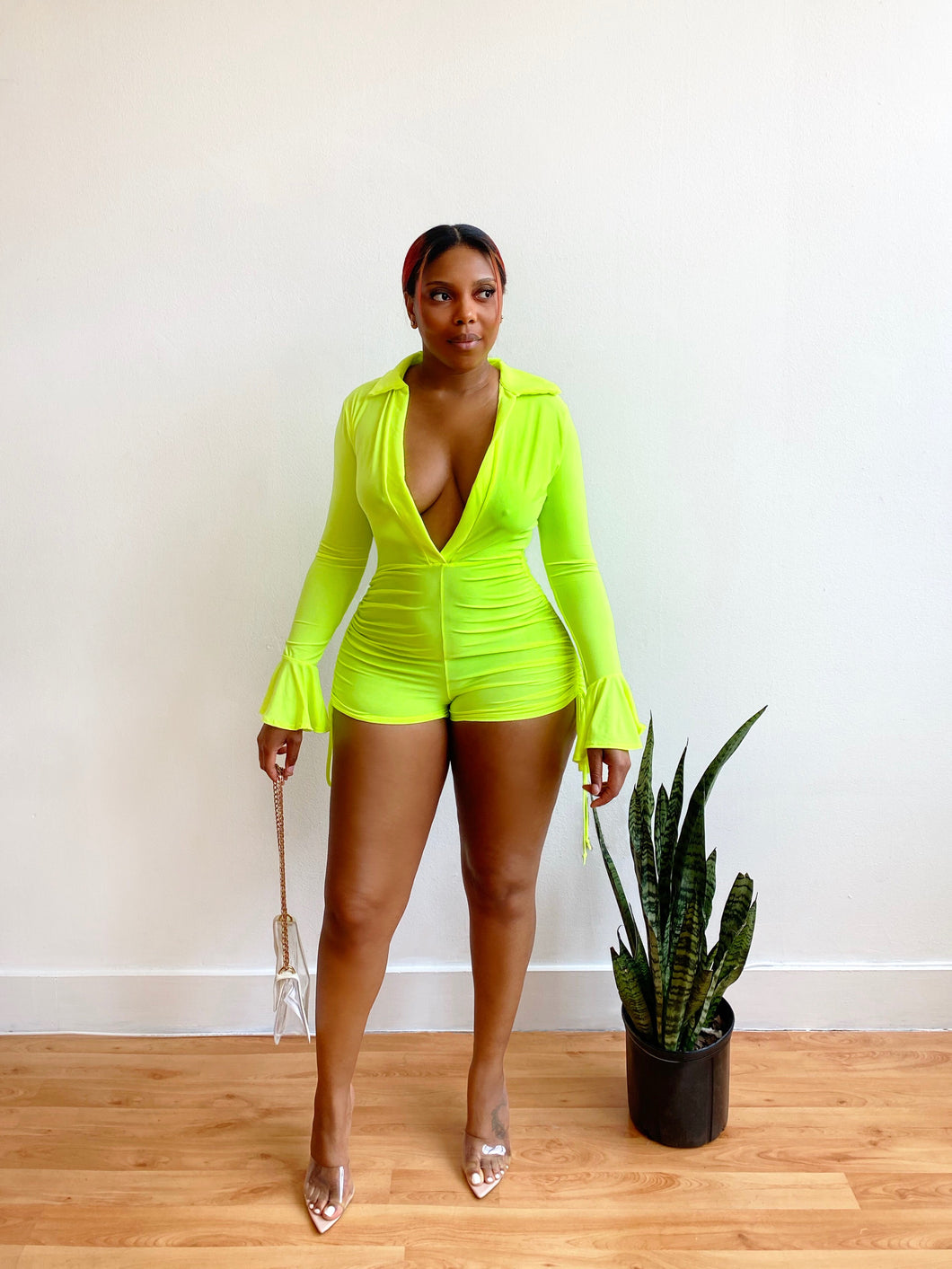 Baddie Romper in Neon Yellow