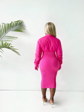 Load image into Gallery viewer, Bomber Jacket Ribbed Dress in Hot Pink
