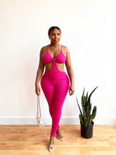 Load image into Gallery viewer, Drawn In Ribbed Cutout Jumpsuit in Fuchsia
