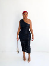 Load image into Gallery viewer, Full Dose One Shoulder Midi Dress in Black
