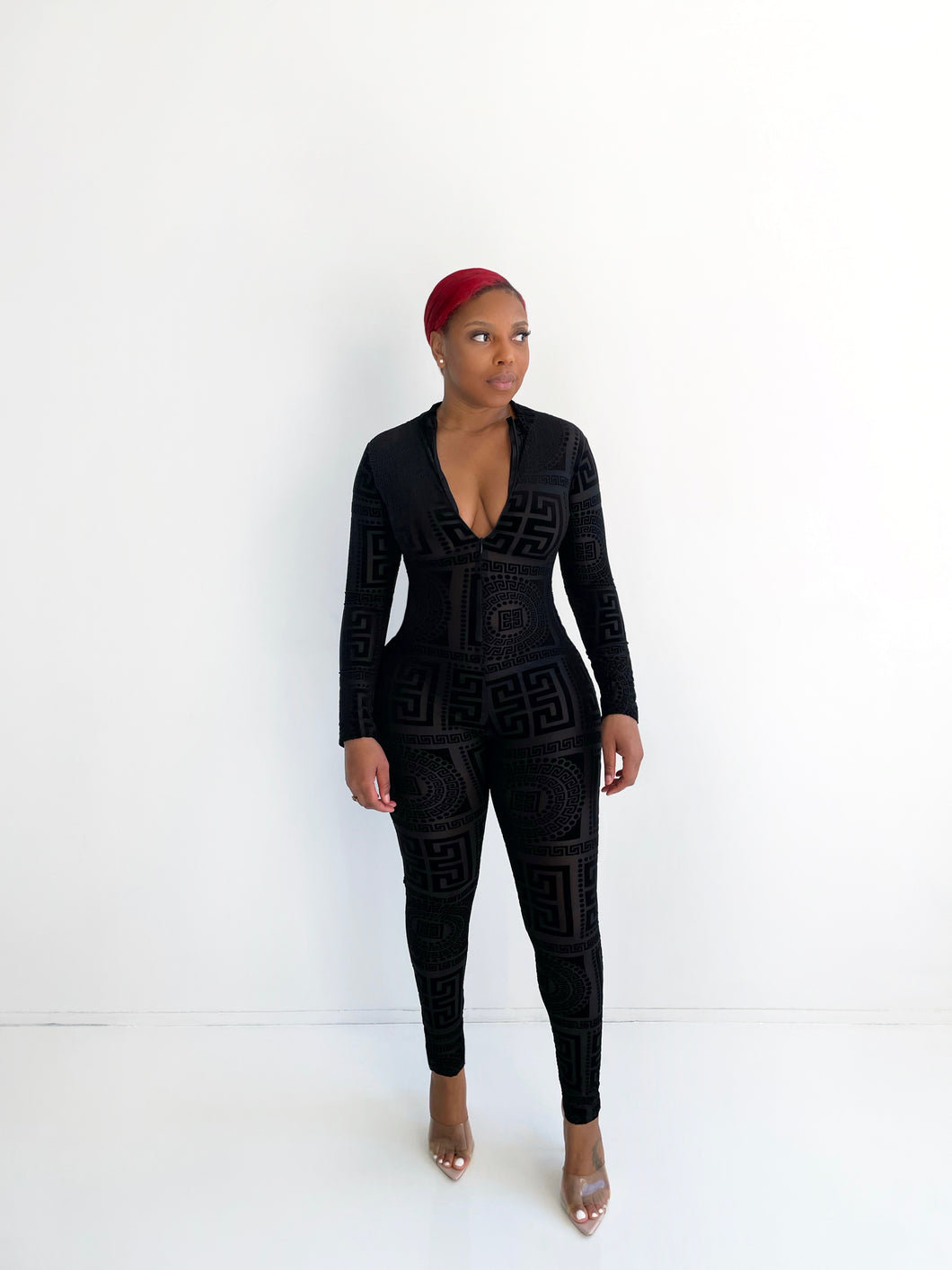 Greca Velvet Jumpsuit in Black