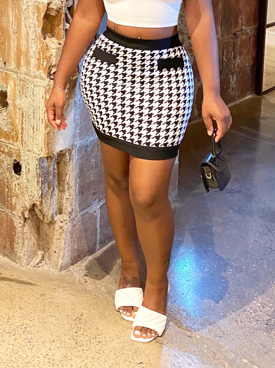 Houndstooth Bandage Mini Skirt