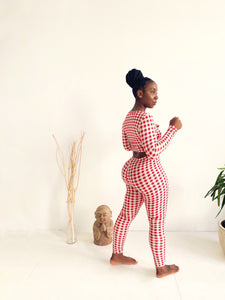 Long Sleeve Gingham Legging Set in Red