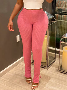 Ribbed Slit Pants in Bubble Gum