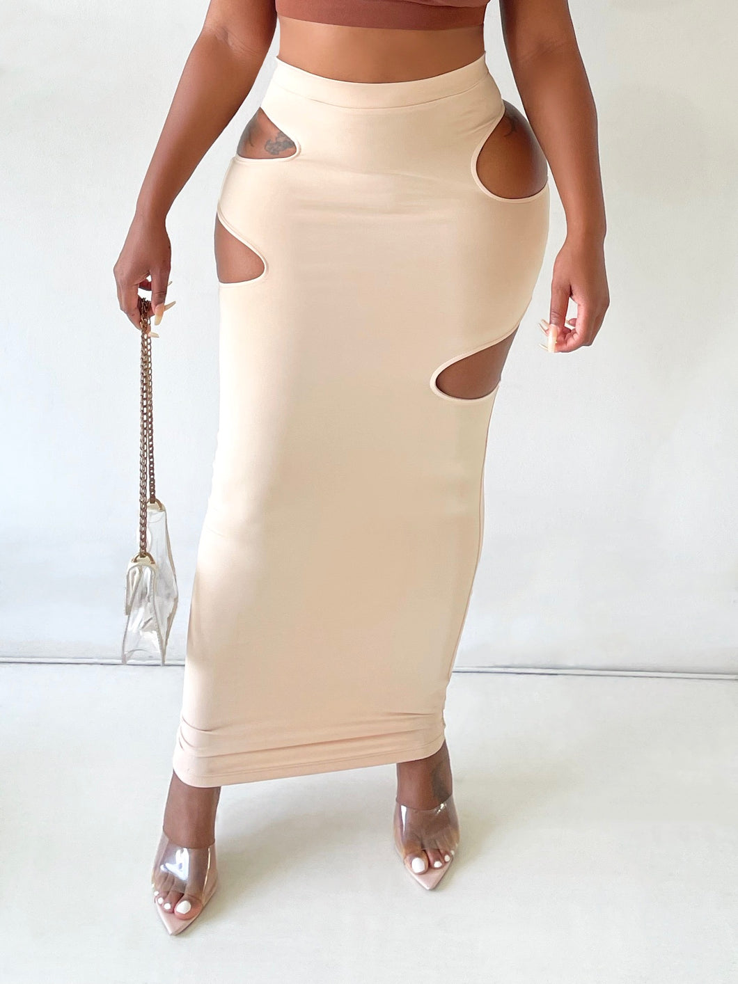 Slit Up Maxi Skirt in Beige