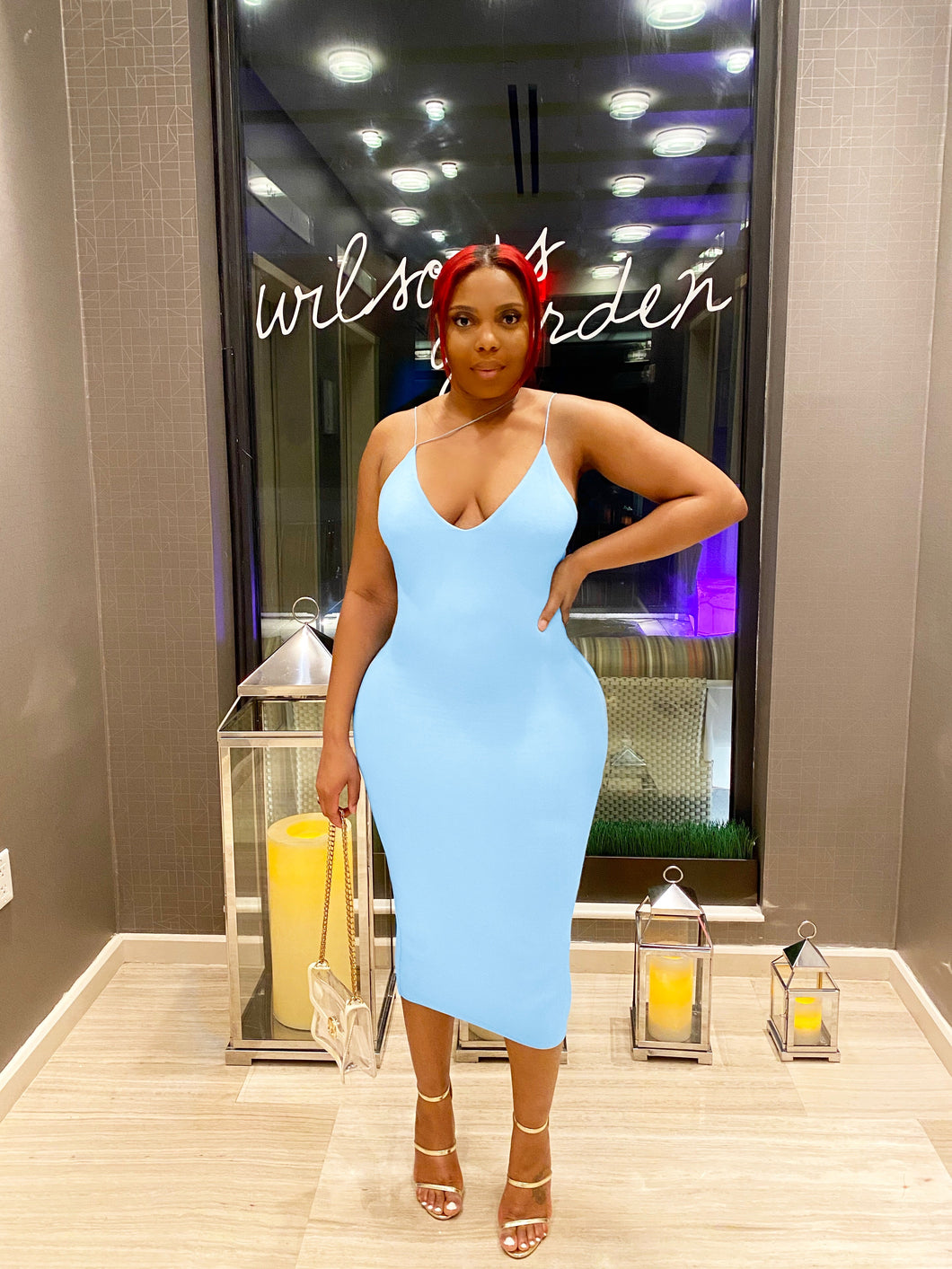 Soulful Strut Bodycon Midi Dress in Baby Blue