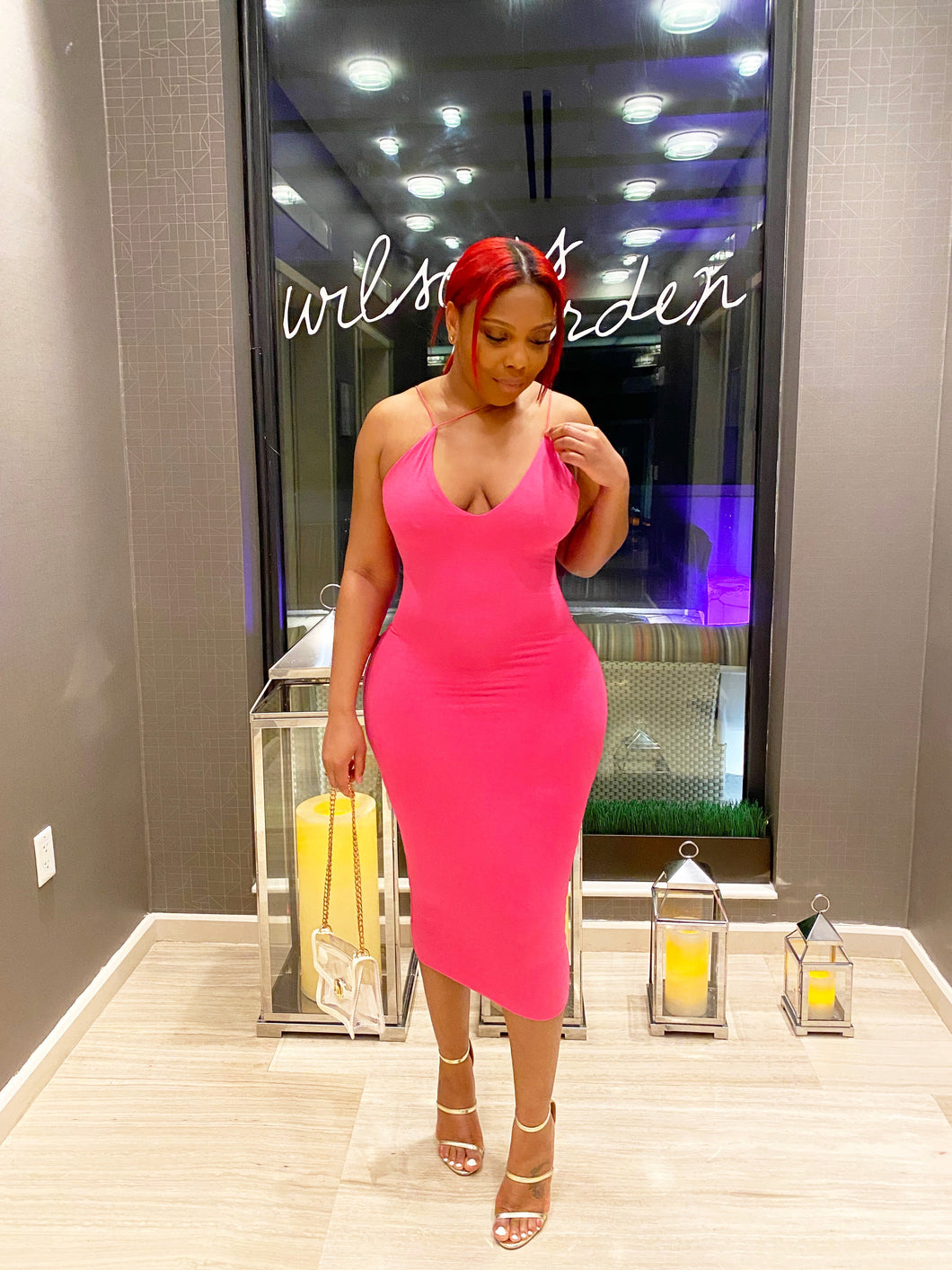 Soulful Strut Bodycon Midi Dress in Hot Pink