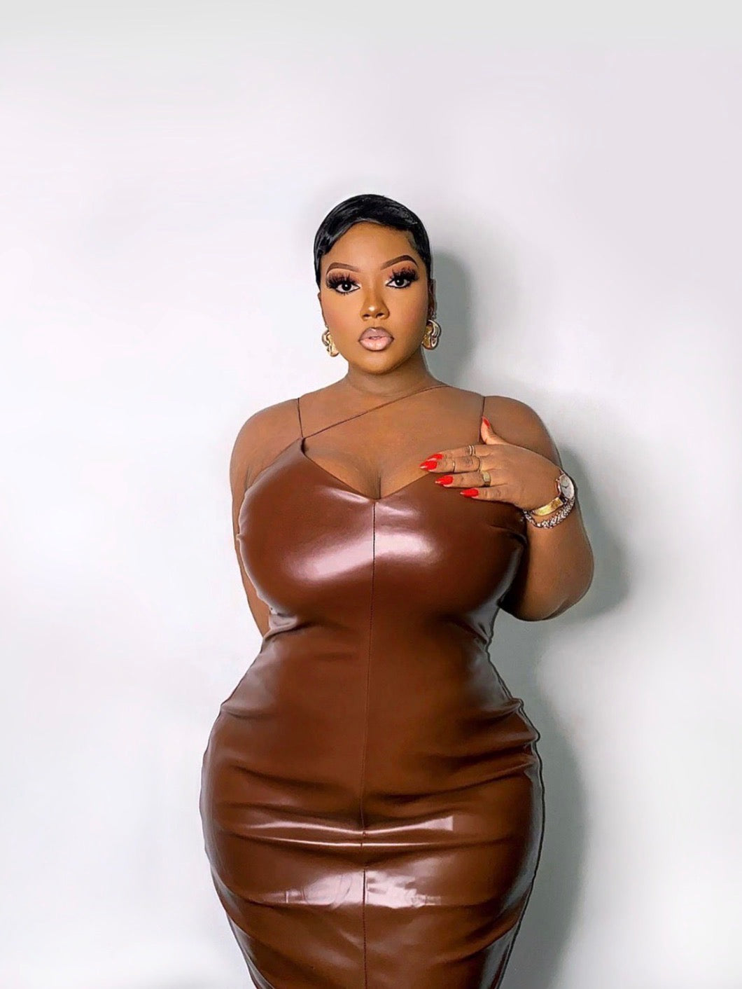 plus size brown leather dress Plus Size Sasha Faux Leather Mini Dress
