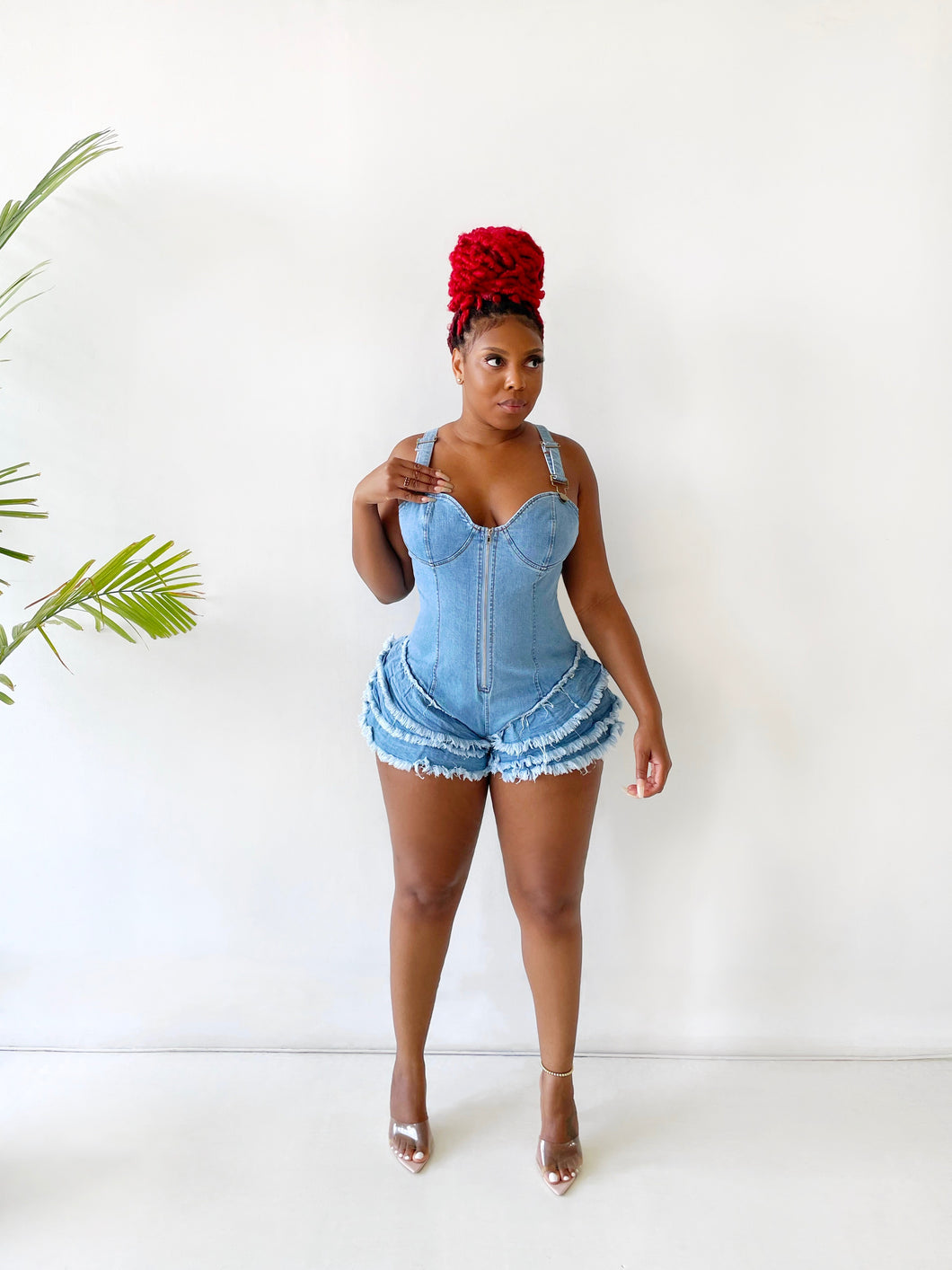 Stacked Up Ruffled Denim Romper