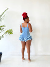 Load image into Gallery viewer, Stacked Up Ruffled Denim Romper
