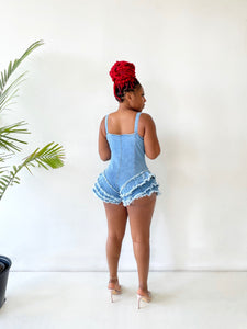 Stacked Up Ruffled Denim Romper